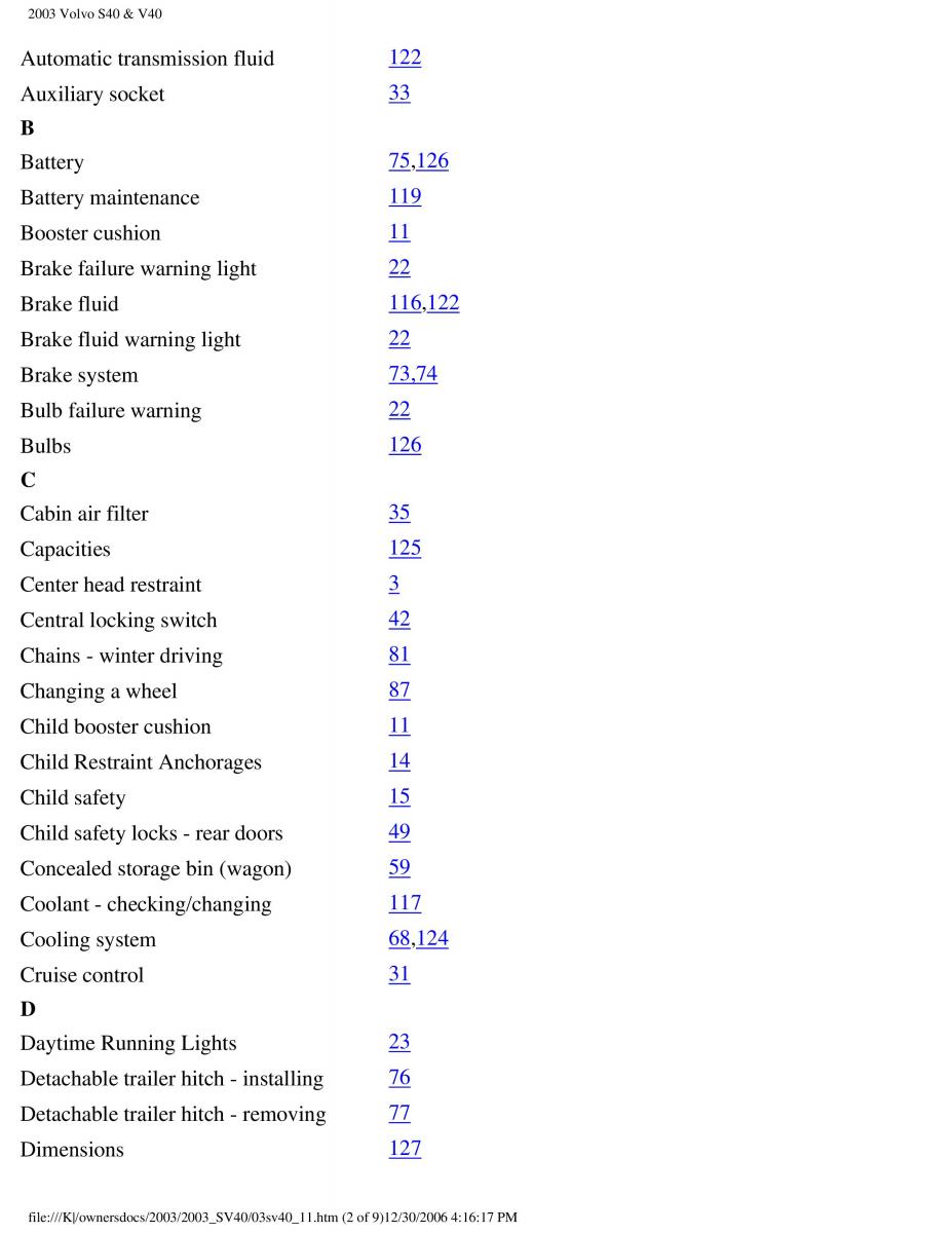 Volvo V40 S40 owners manual / page 178