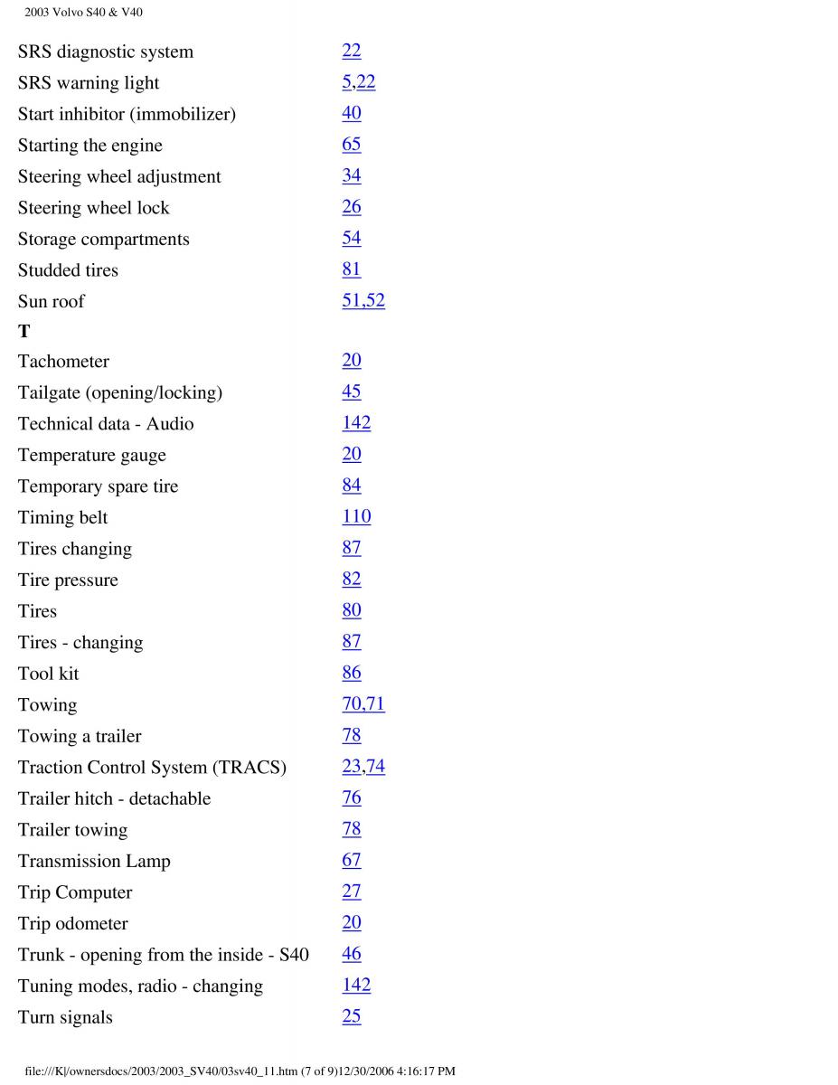 Volvo V40 S40 owners manual / page 183