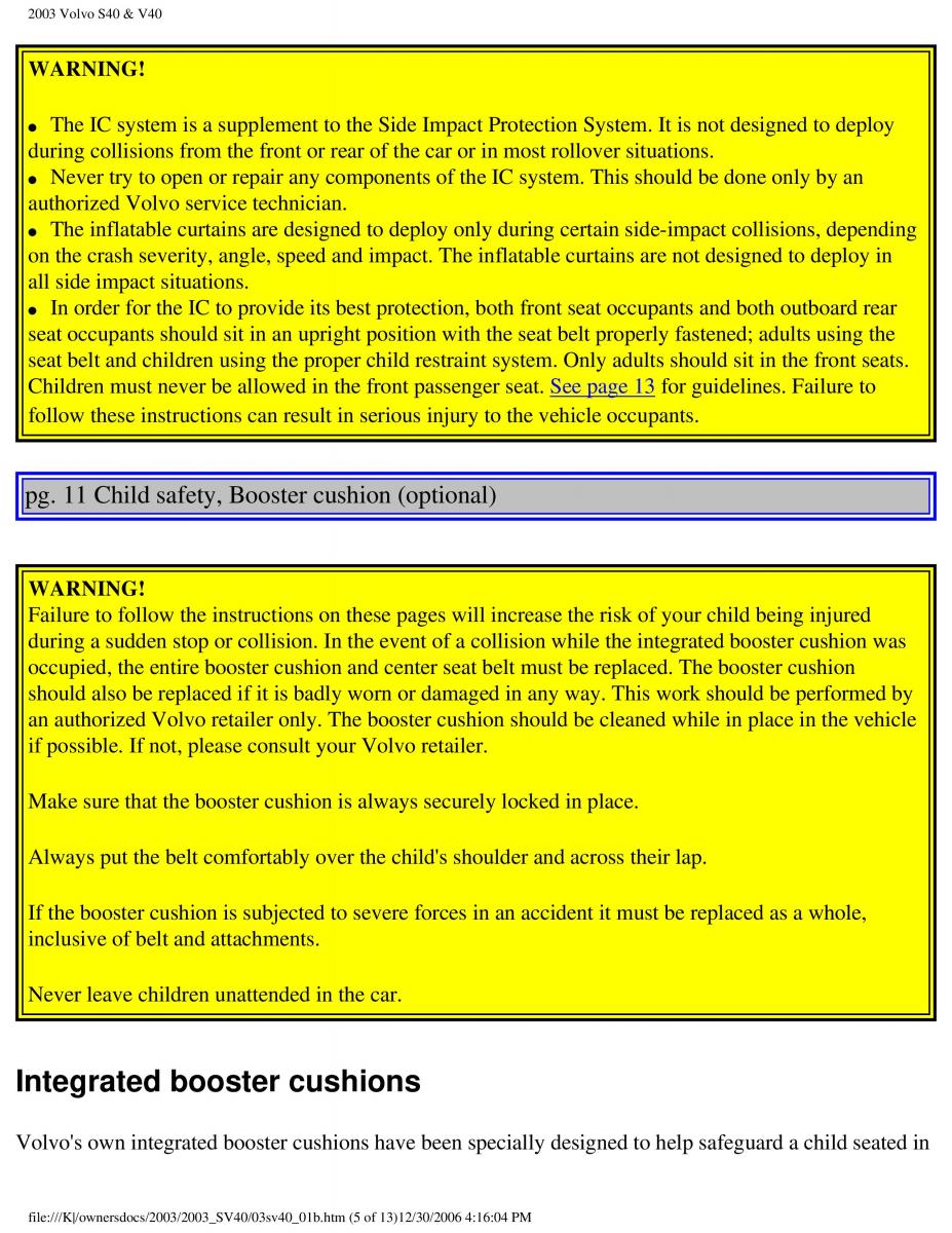 Volvo V40 S40 owners manual / page 19