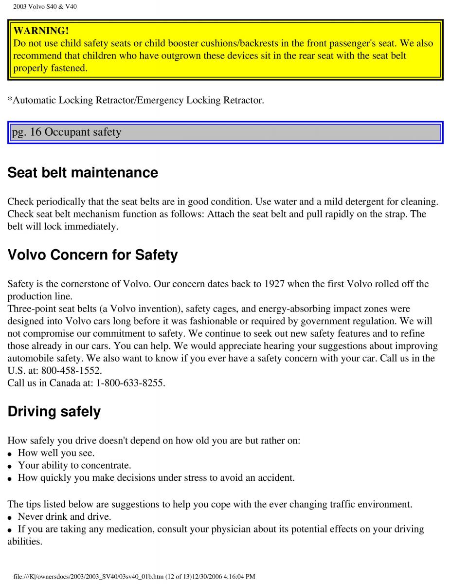 Volvo V40 S40 owners manual / page 26