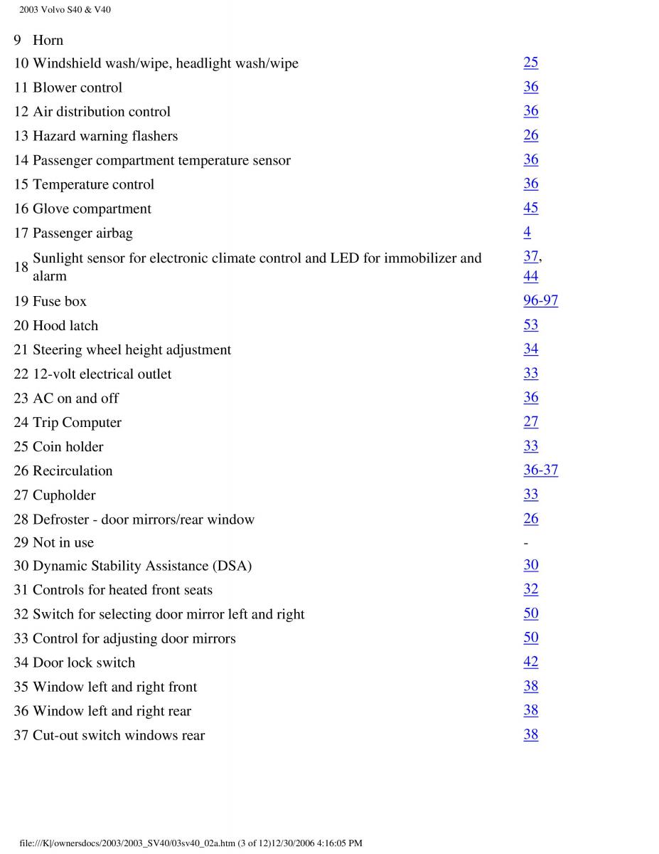 Volvo V40 S40 owners manual / page 30