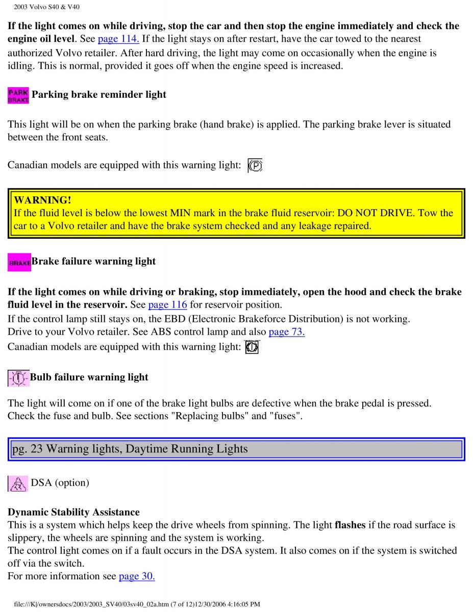 Volvo V40 S40 owners manual / page 34