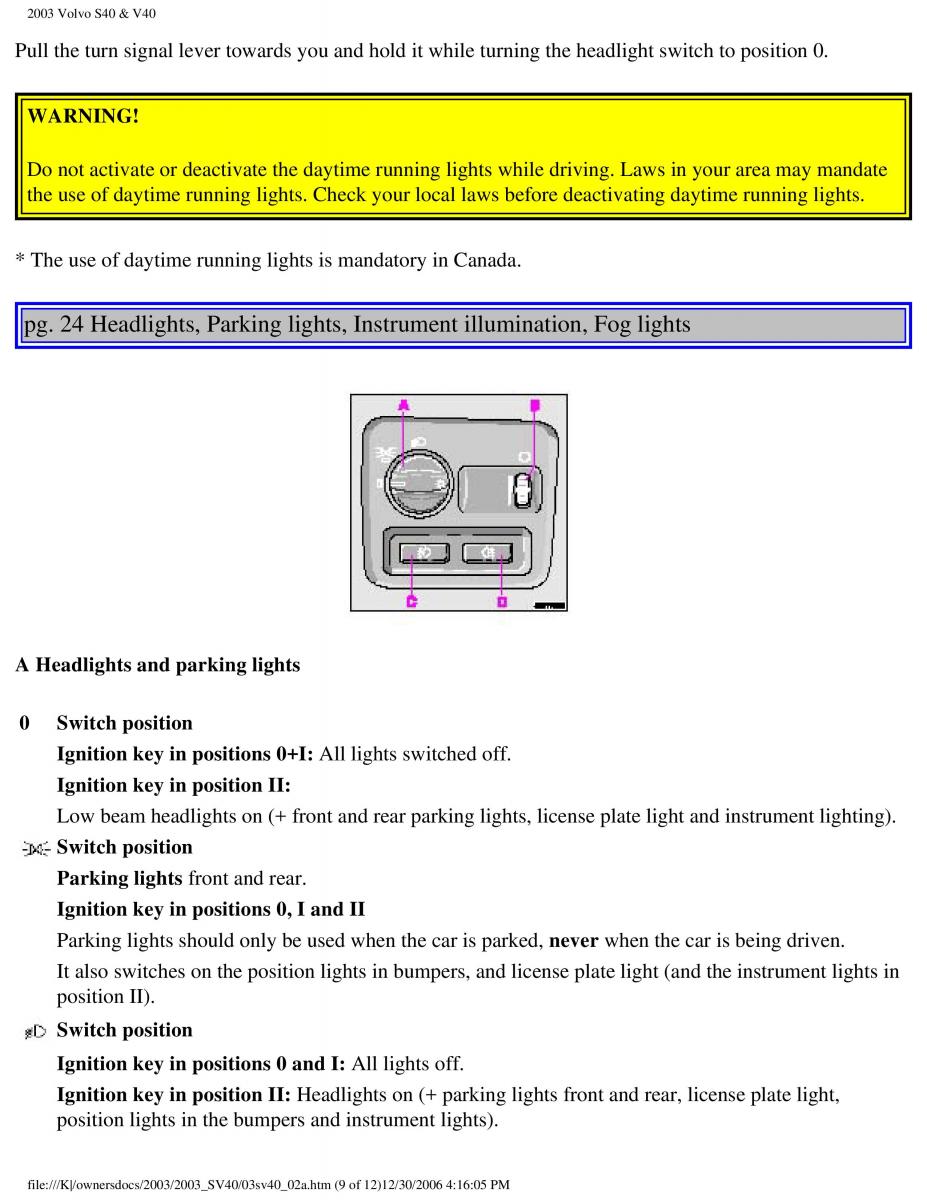 Volvo V40 S40 owners manual / page 36