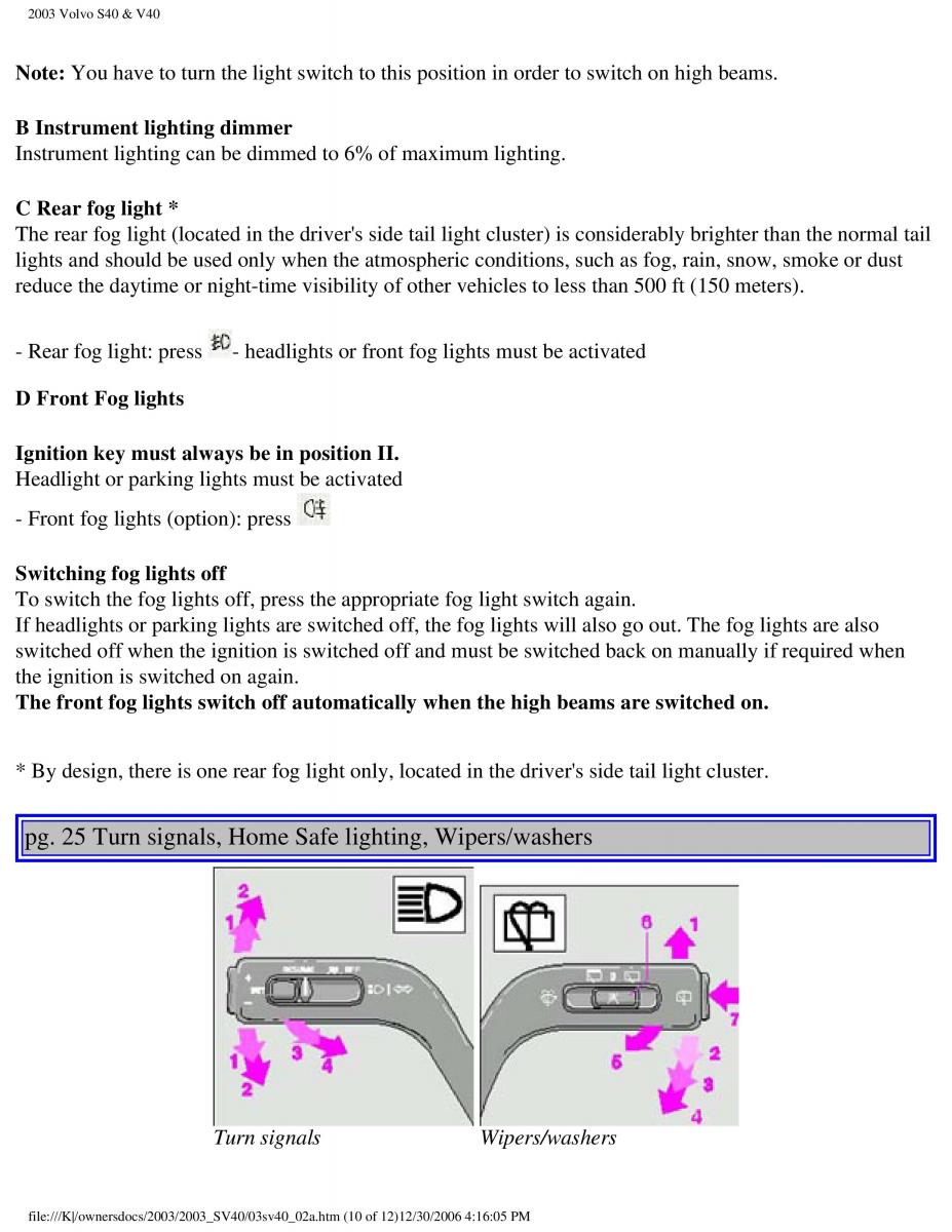 Volvo V40 S40 owners manual / page 37