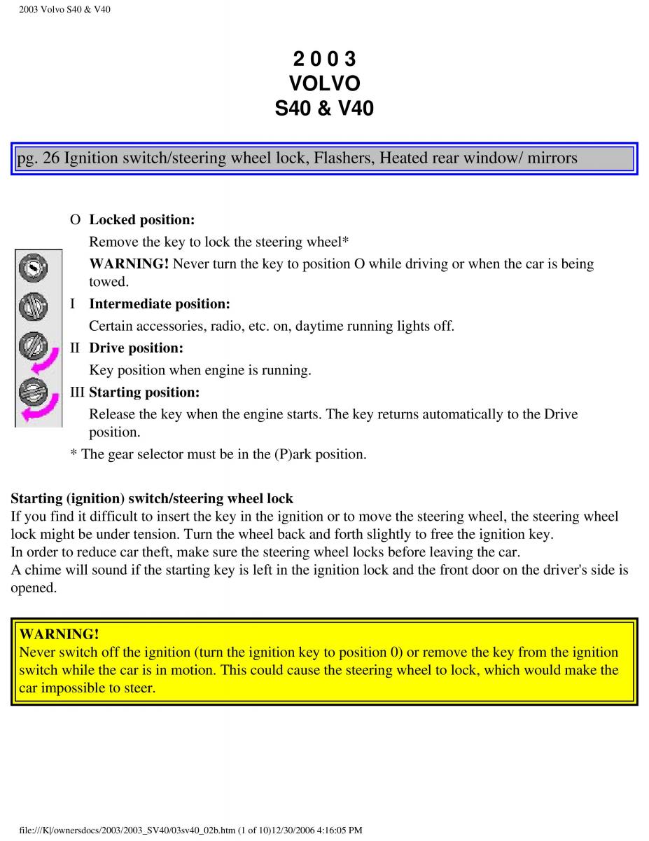 Volvo V40 S40 owners manual / page 40