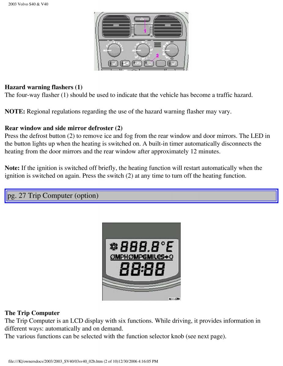 Volvo V40 S40 owners manual / page 41