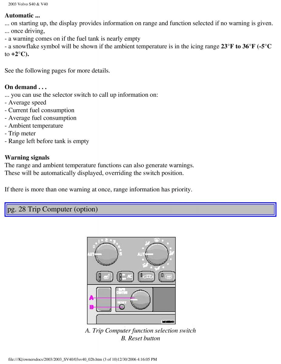 Volvo V40 S40 owners manual / page 42