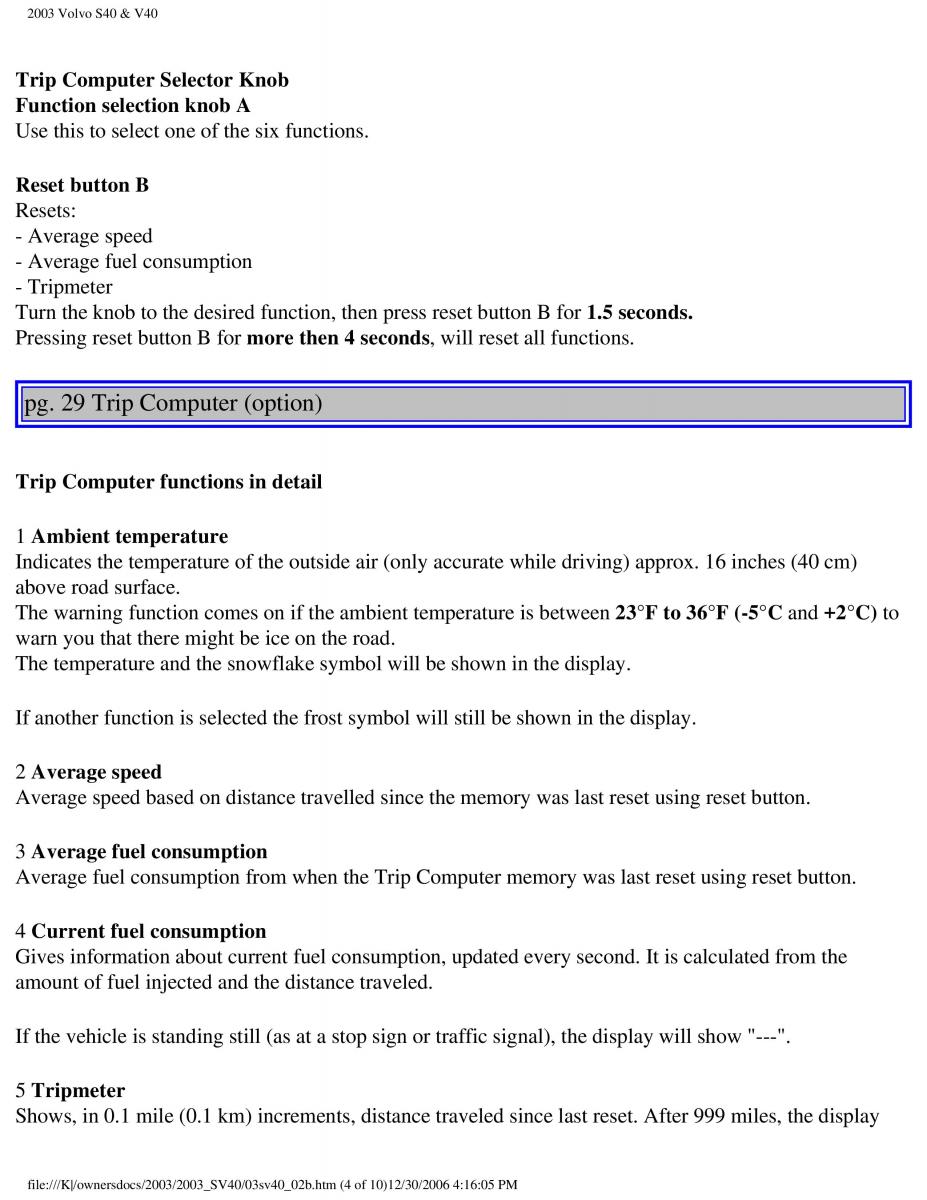 Volvo V40 S40 owners manual / page 43