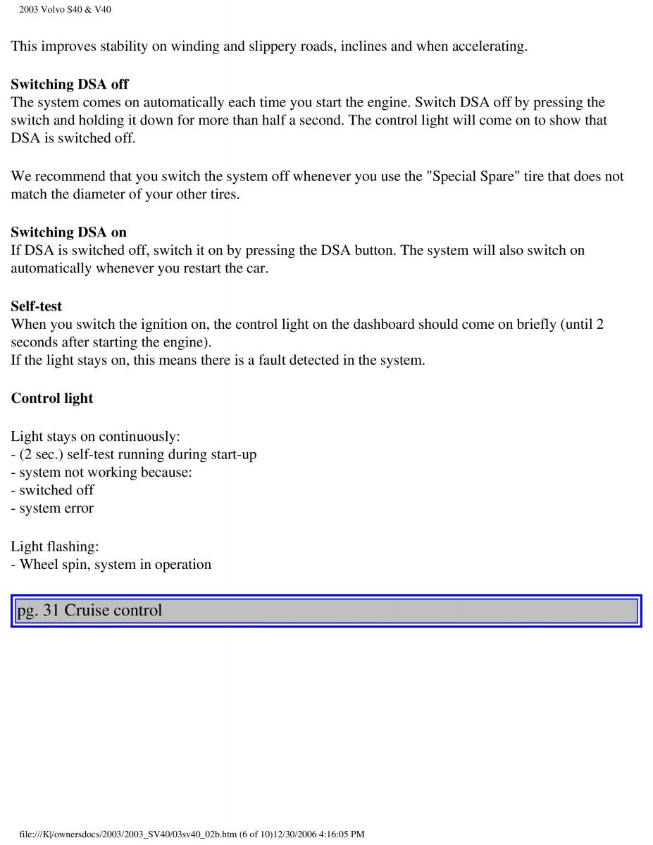 Volvo V40 S40 owners manual / page 45