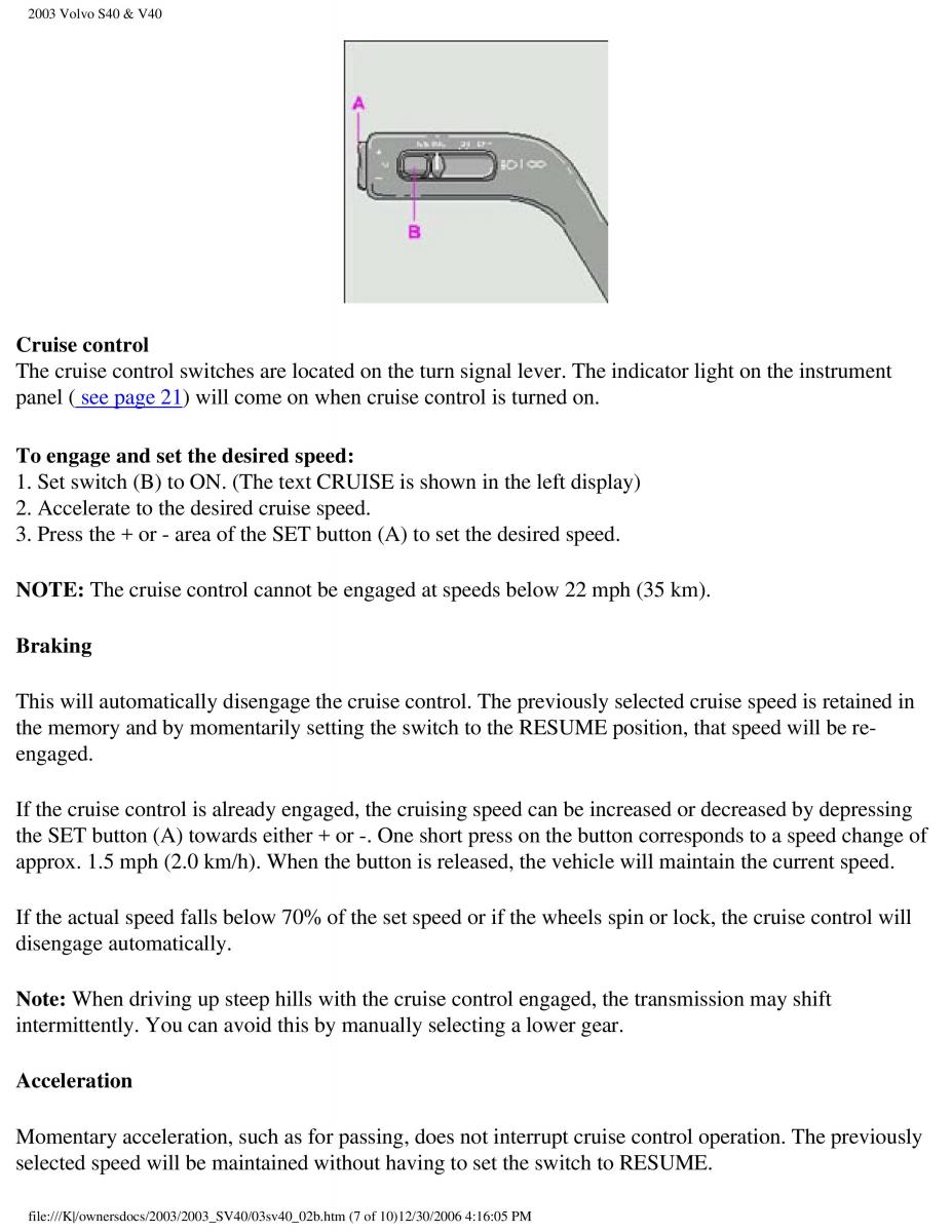 Volvo V40 S40 owners manual / page 46