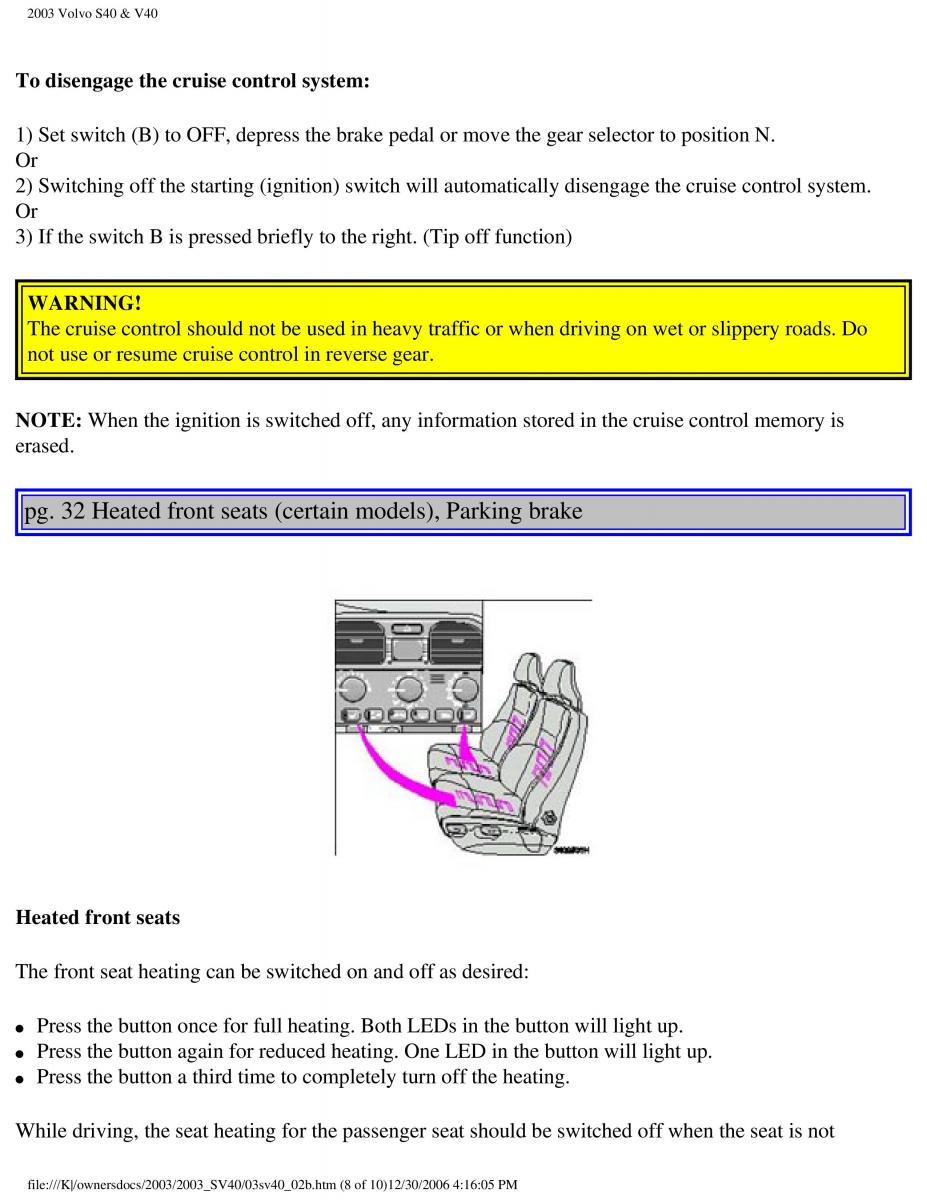 Volvo V40 S40 owners manual / page 47