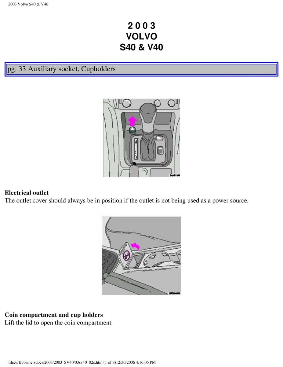 Volvo V40 S40 owners manual / page 50