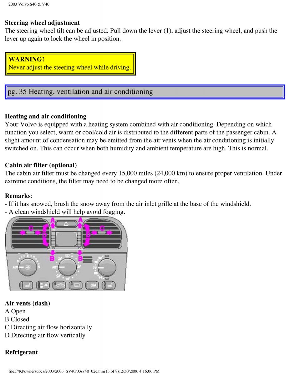 Volvo V40 S40 owners manual / page 52