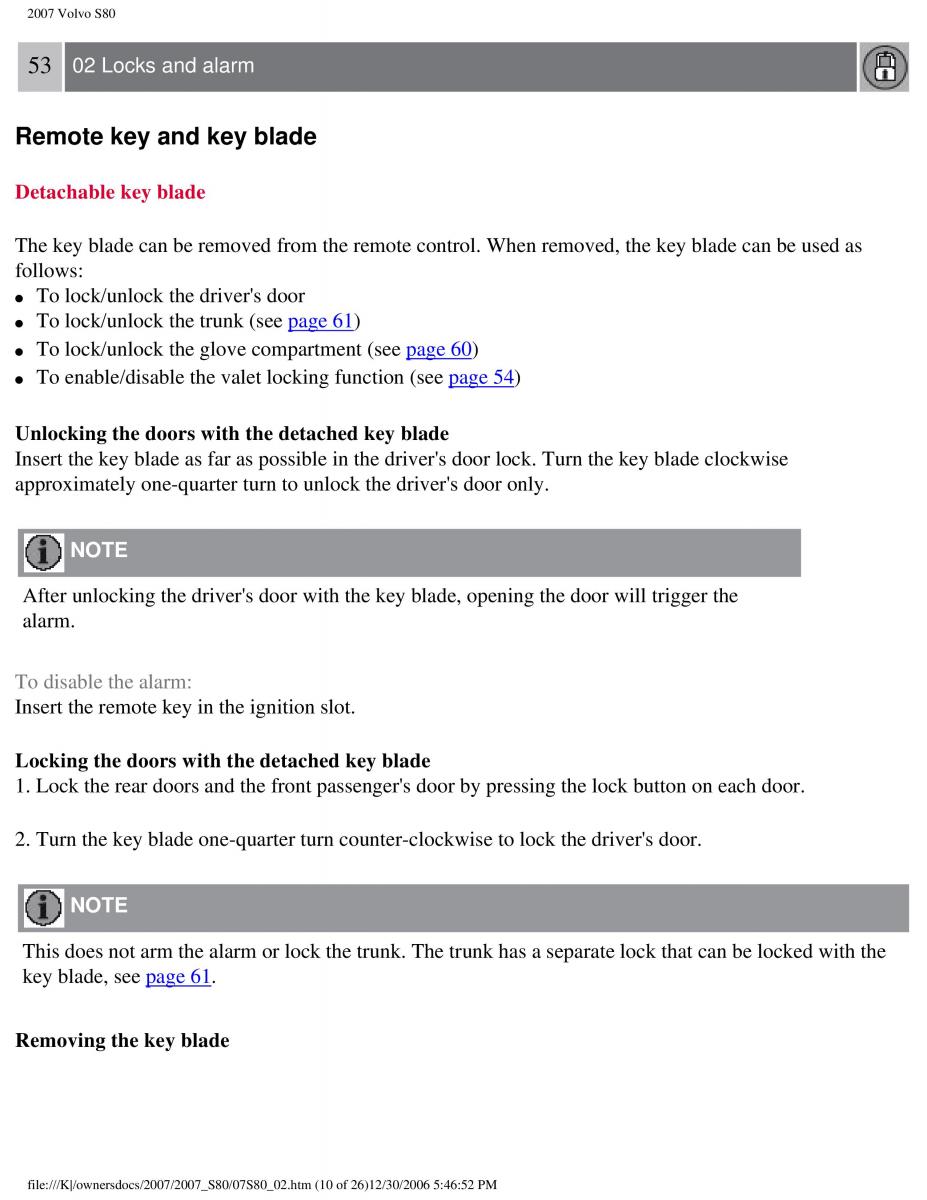 volvo S80 II 2 owners manual / page 62