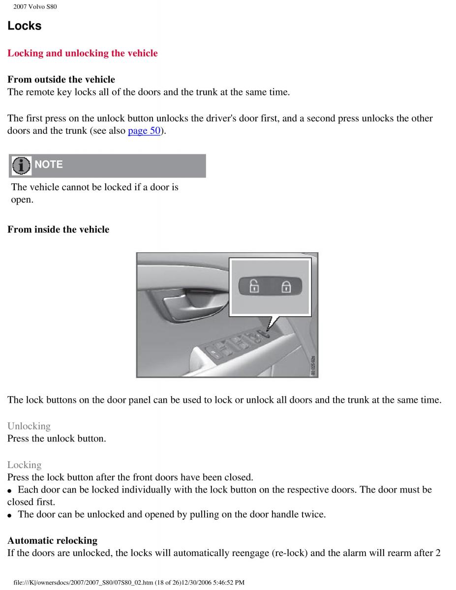 volvo S80 II 2 owners manual / page 70