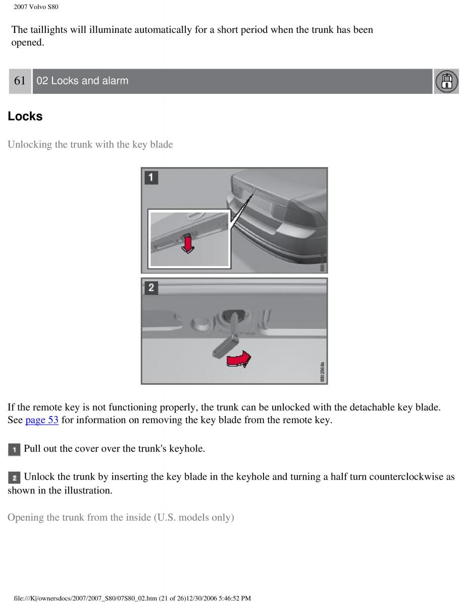 volvo S80 II 2 owners manual / page 73