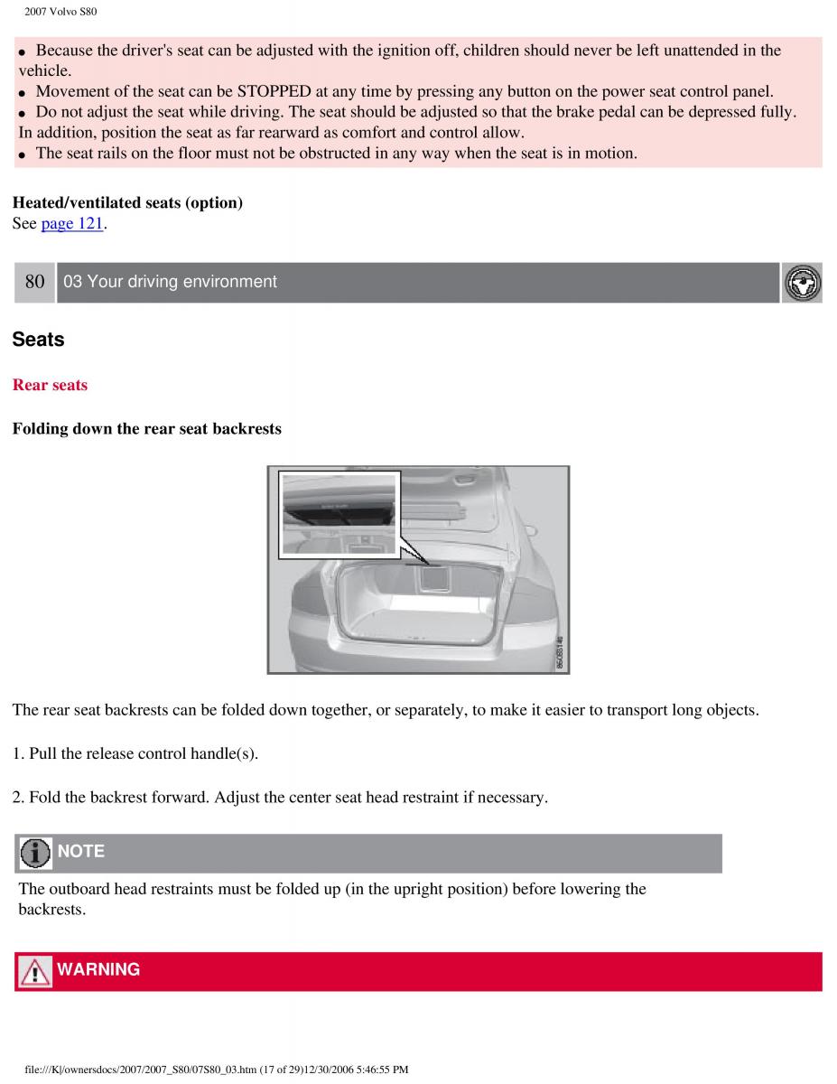 volvo S80 II 2 owners manual / page 95