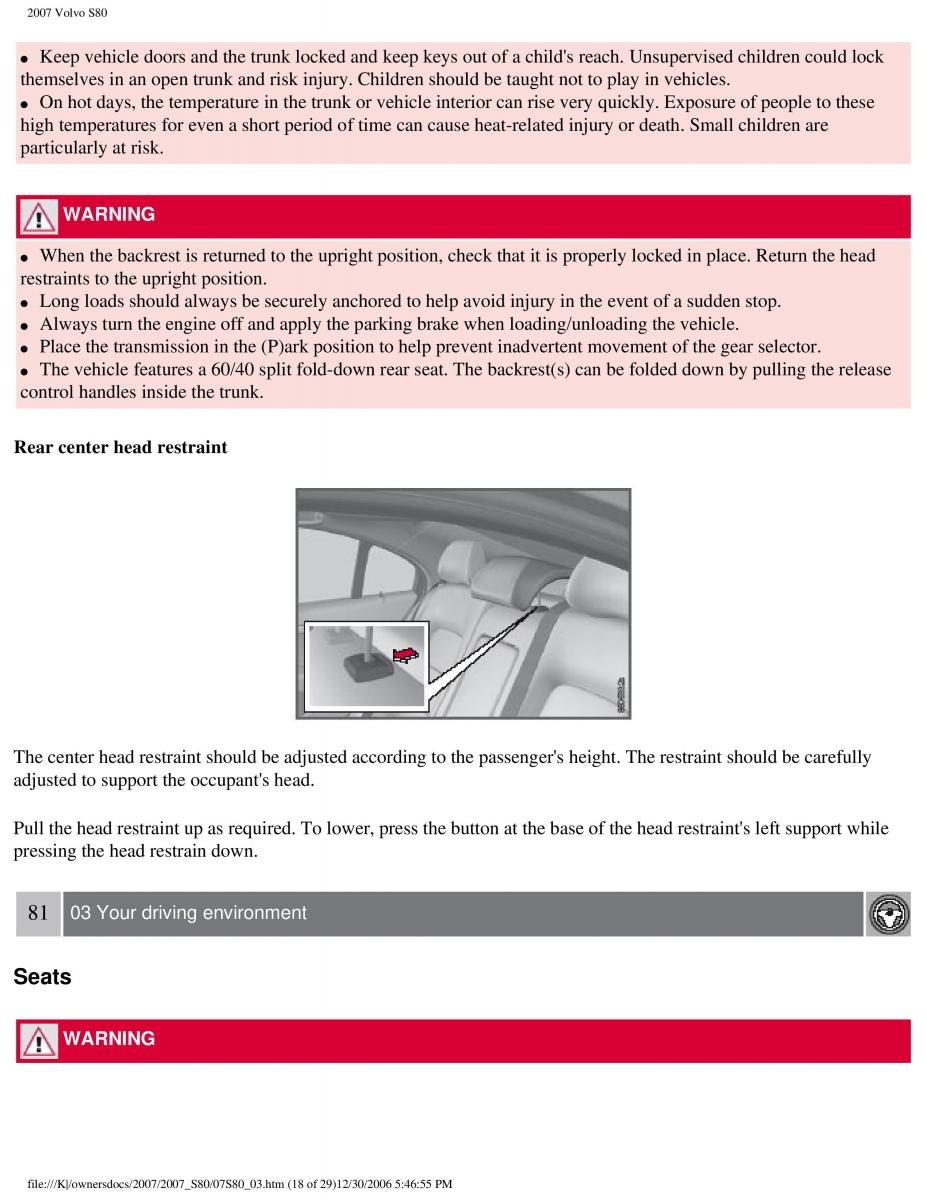 volvo S80 II 2 owners manual / page 96