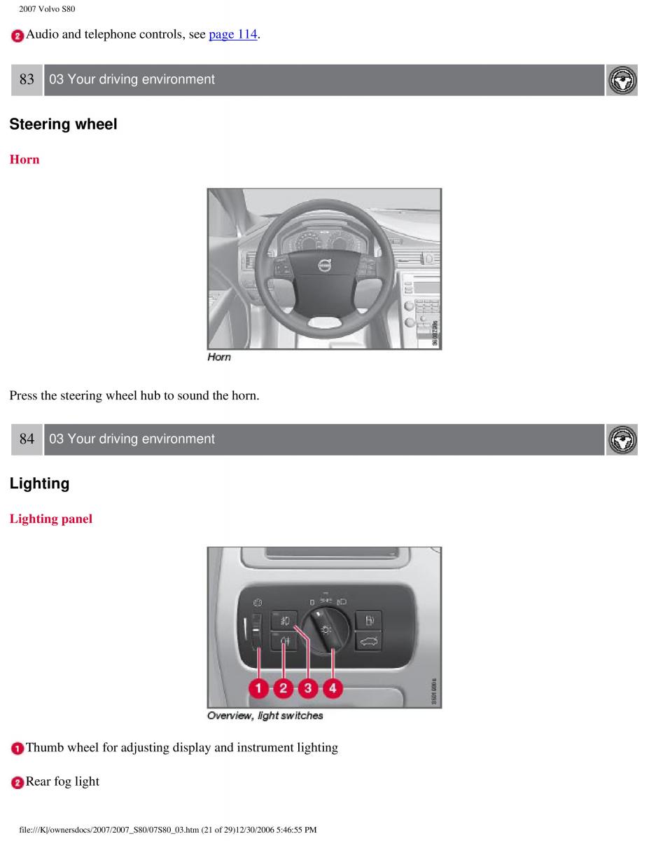 volvo S80 II 2 owners manual / page 99