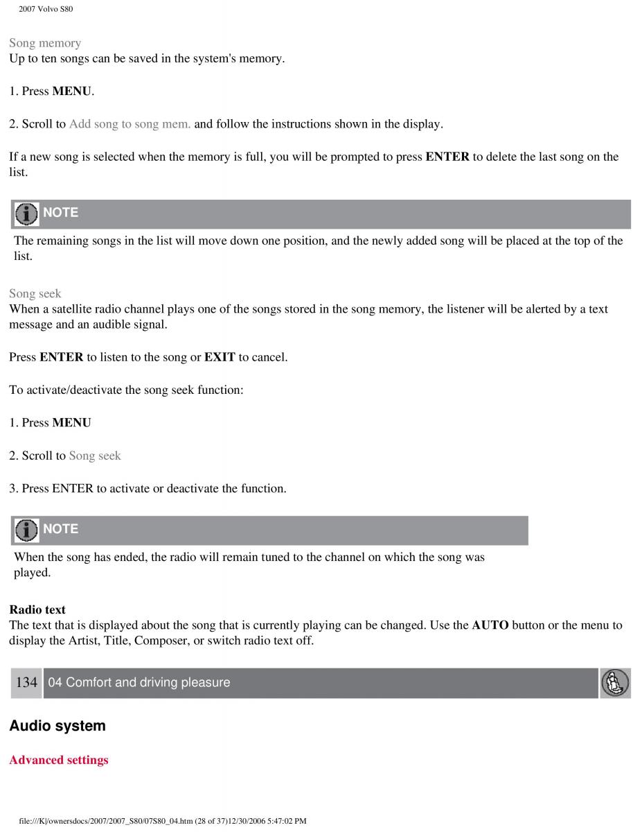 volvo S80 II 2 owners manual / page 168