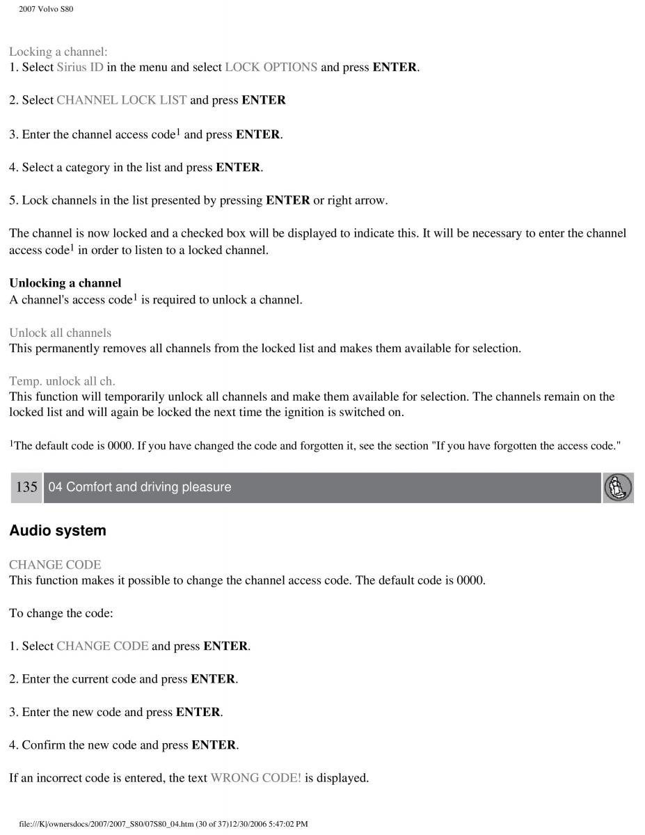 volvo S80 II 2 owners manual / page 170