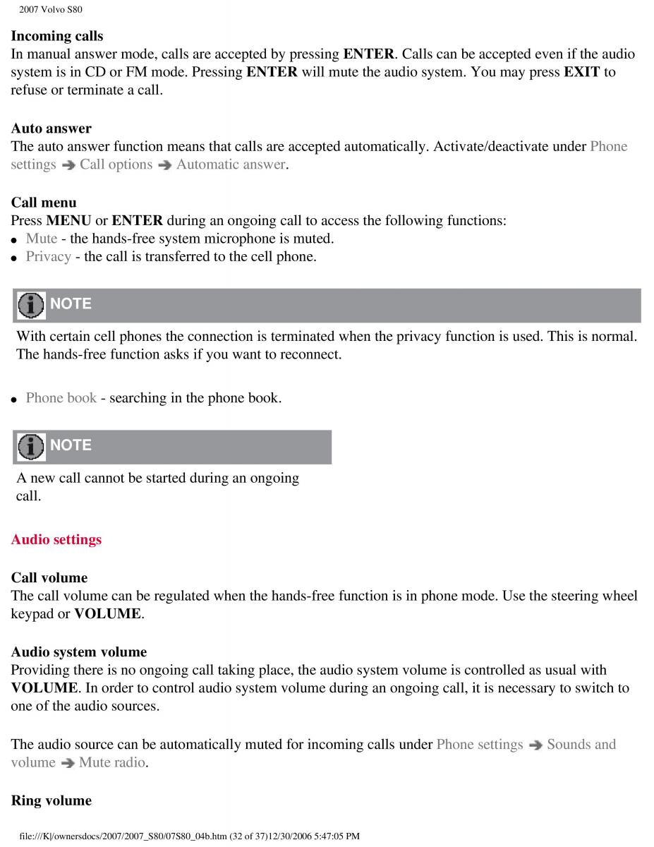 volvo S80 II 2 owners manual / page 209