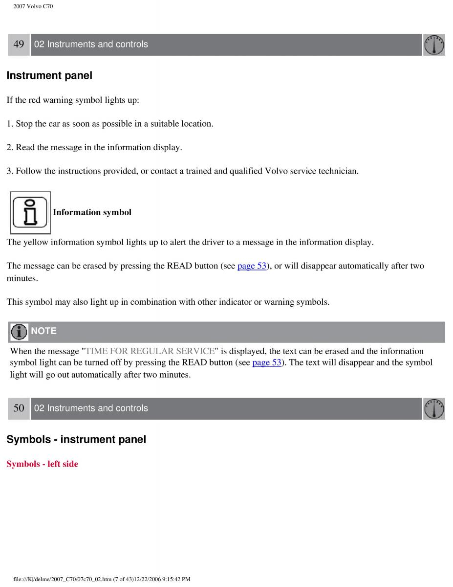 Volvo C70 M II 2 owners manual / page 55