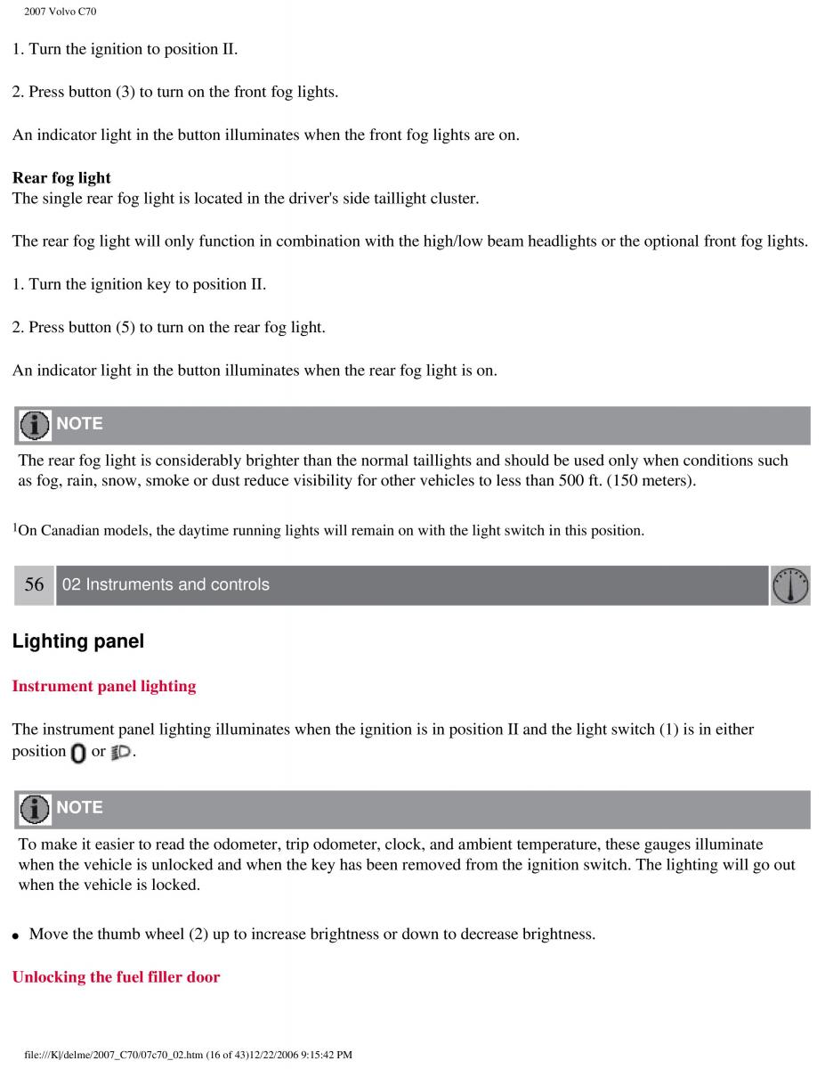 Volvo C70 M II 2 owners manual / page 64