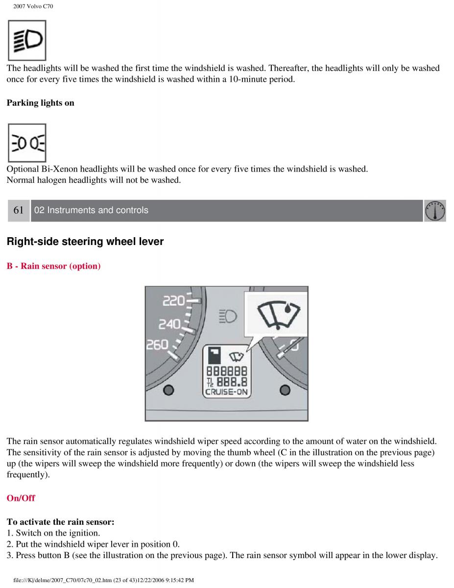 Volvo C70 M II 2 owners manual / page 71