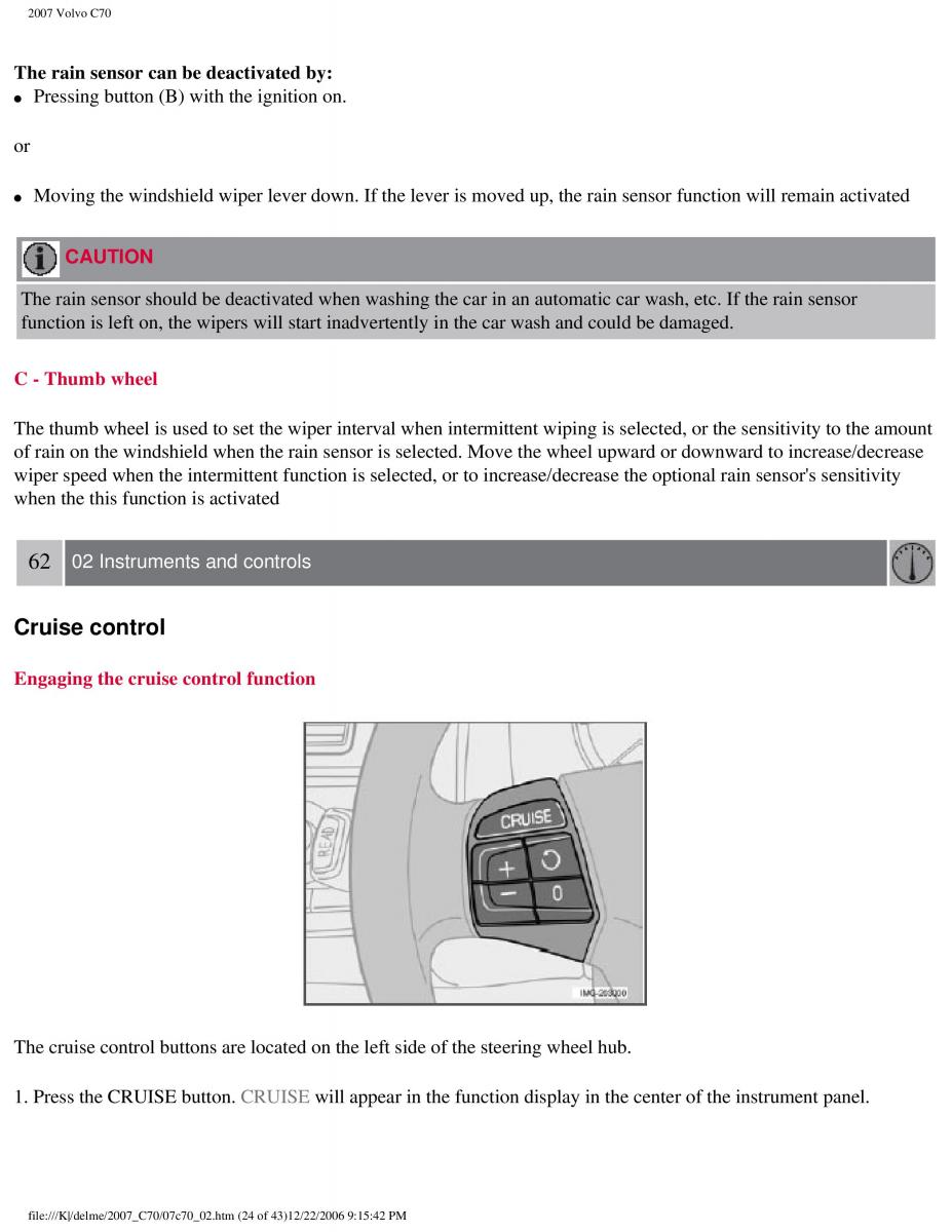 Volvo C70 M II 2 owners manual / page 72