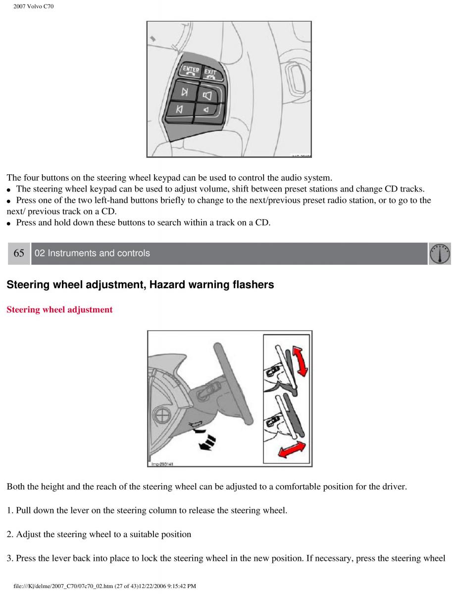 Volvo C70 M II 2 owners manual / page 75