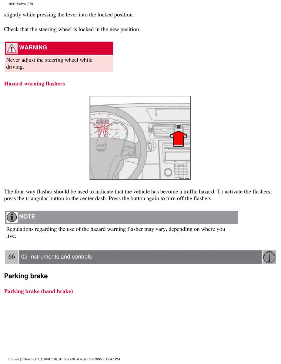 Volvo C70 M II 2 owners manual / page 76