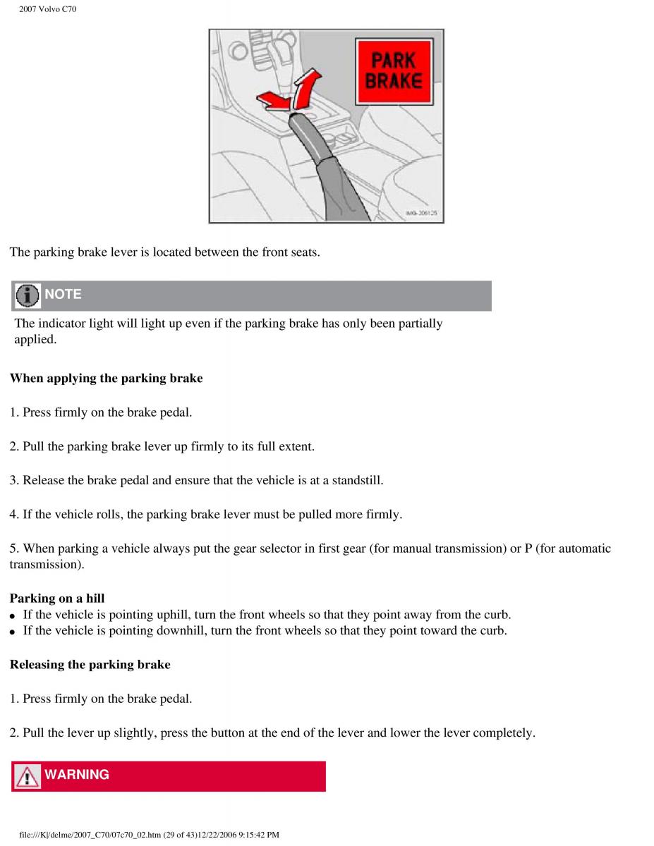 Volvo C70 M II 2 owners manual / page 77