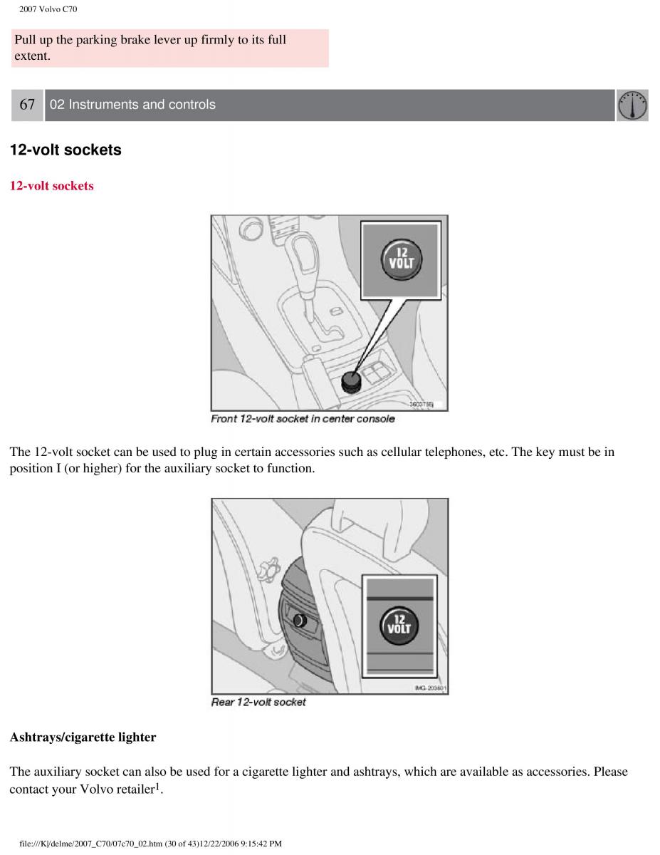 Volvo C70 M II 2 owners manual / page 78