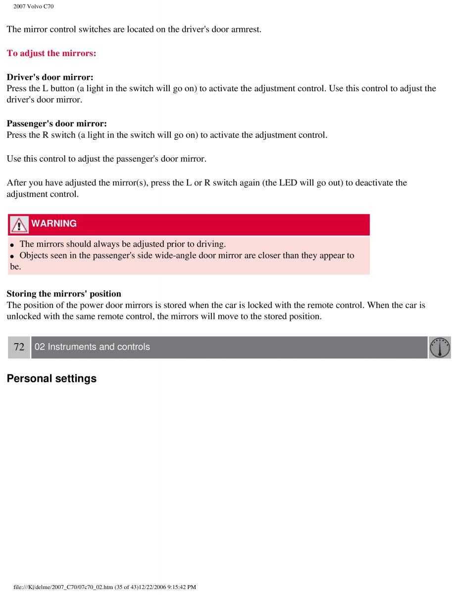 Volvo C70 M II 2 owners manual / page 83