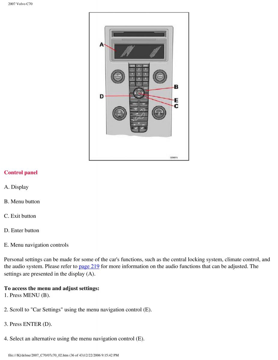 Volvo C70 M II 2 owners manual / page 84