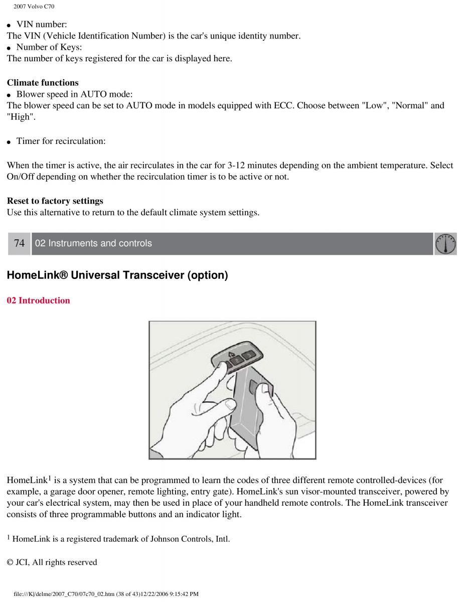 Volvo C70 M II 2 owners manual / page 86