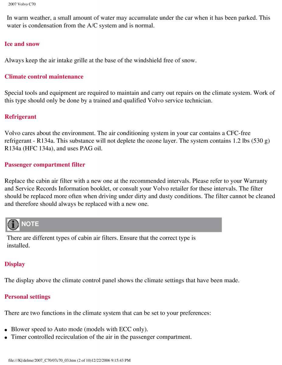 Volvo C70 M II 2 owners manual / page 93