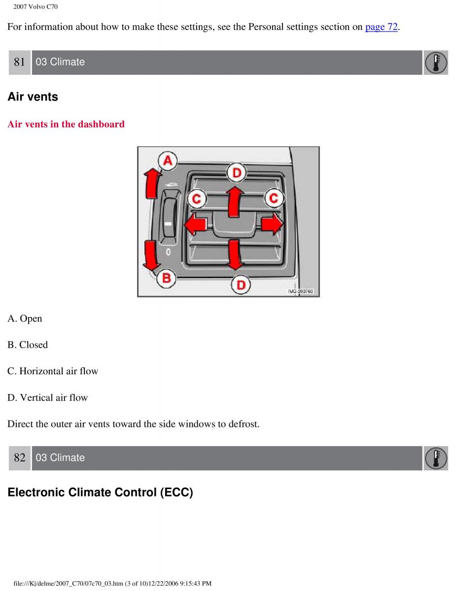 Volvo C70 M II 2 owners manual / page 94