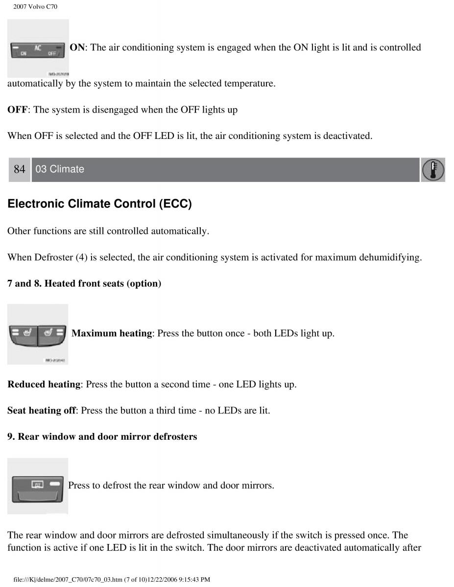 Volvo C70 M II 2 owners manual / page 98