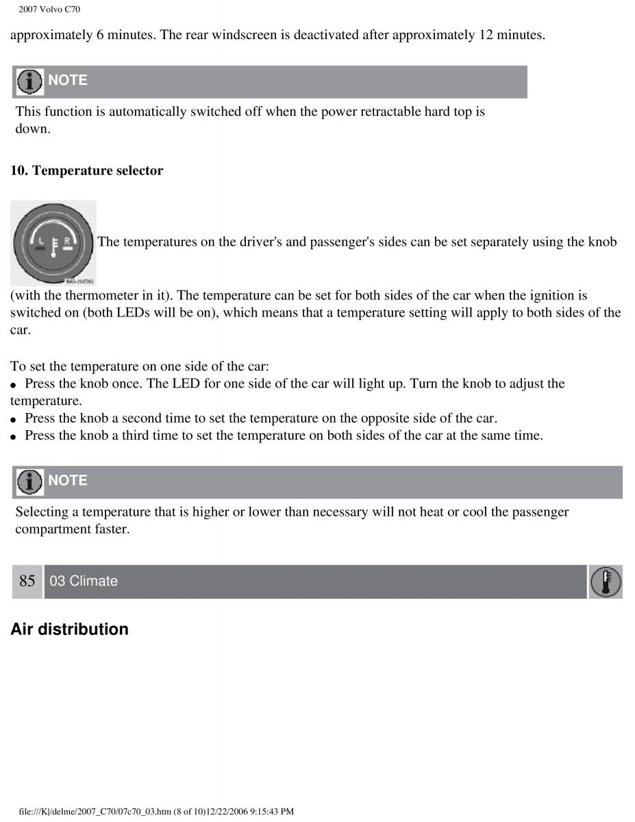 Volvo C70 M II 2 owners manual / page 99