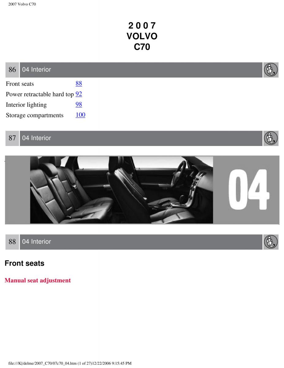 Volvo C70 M II 2 owners manual / page 102