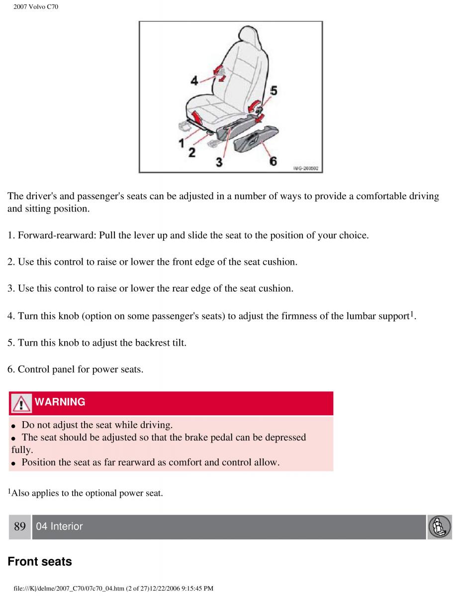 Volvo C70 M II 2 owners manual / page 103