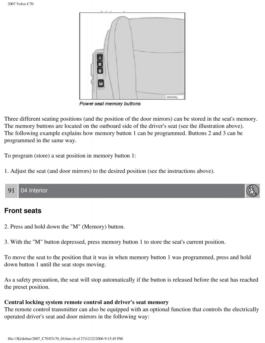 Volvo C70 M II 2 owners manual / page 107