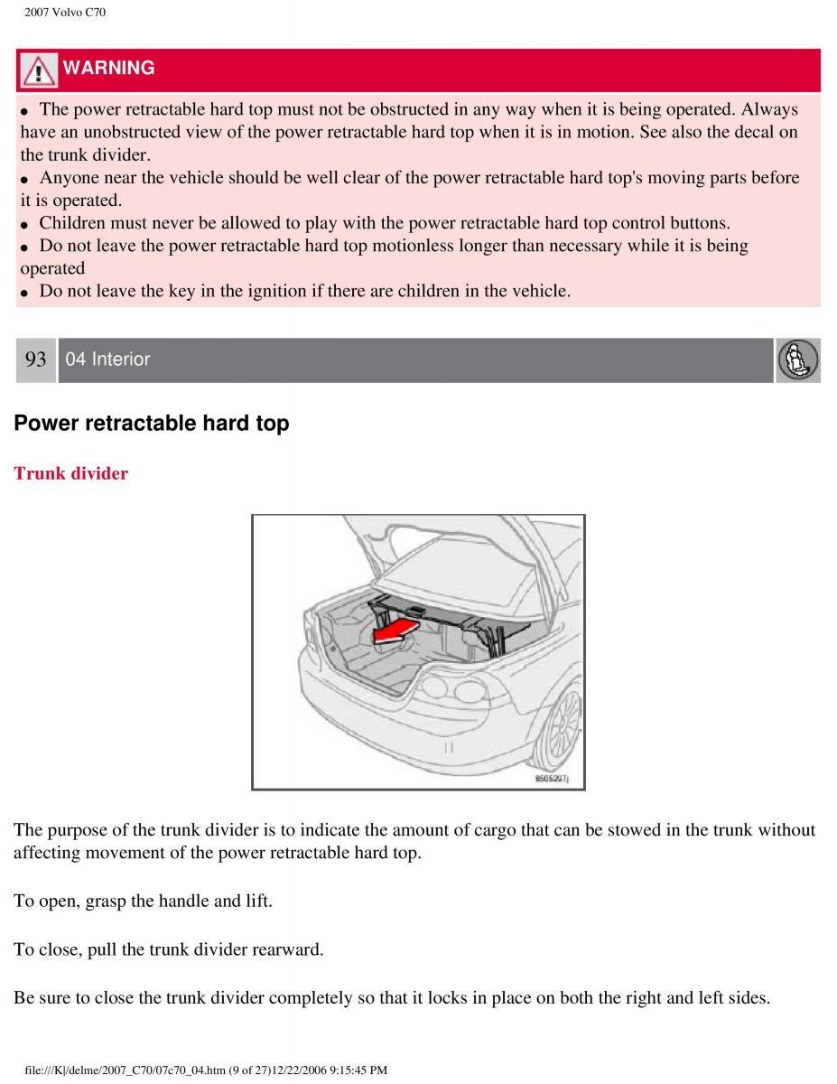 Volvo C70 M II 2 owners manual / page 110