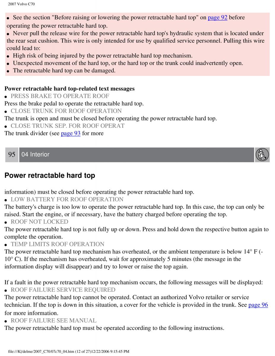 Volvo C70 M II 2 owners manual / page 113