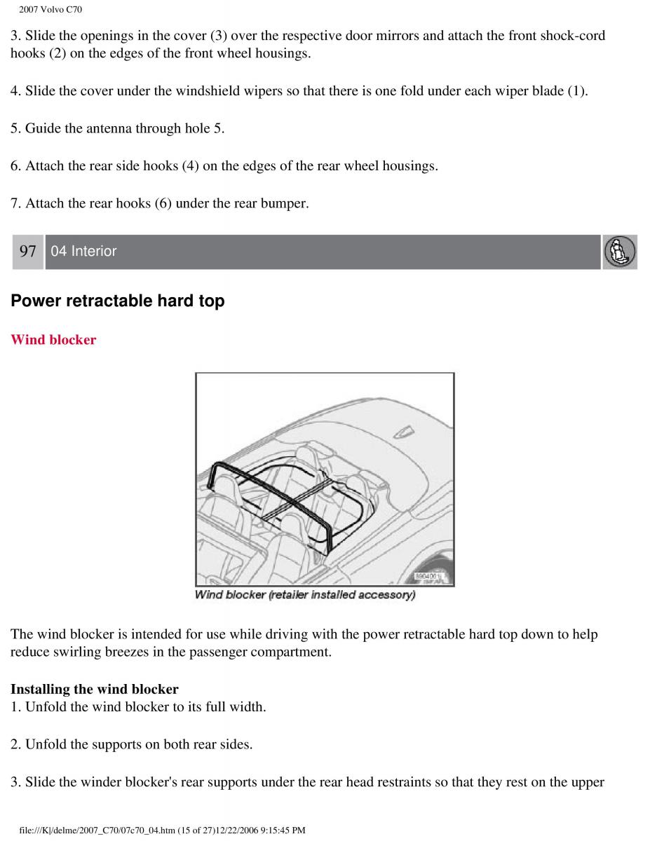 Volvo C70 M II 2 owners manual / page 116