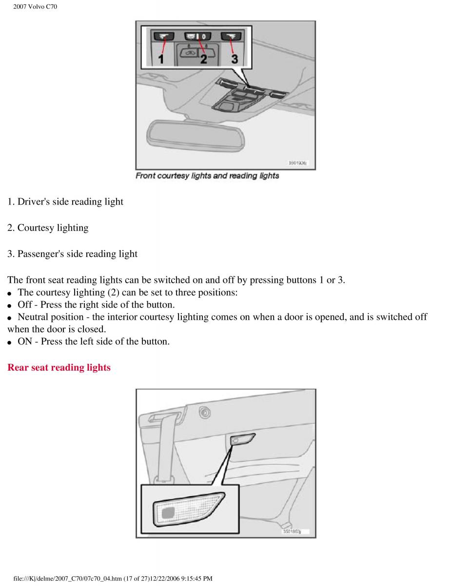 Volvo C70 M II 2 owners manual / page 118