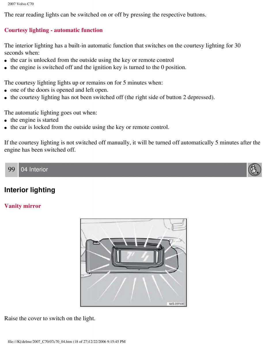 Volvo C70 M II 2 owners manual / page 119