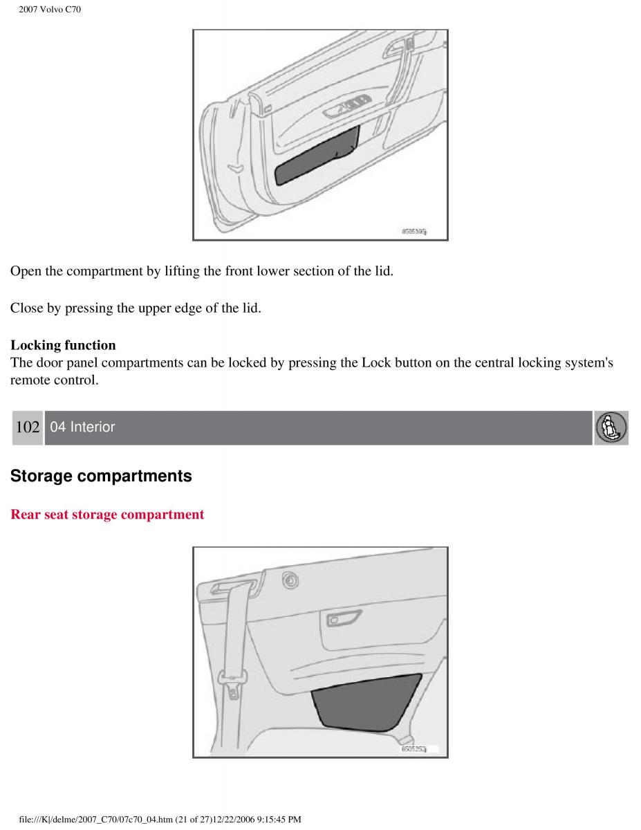 Volvo C70 M II 2 owners manual / page 122